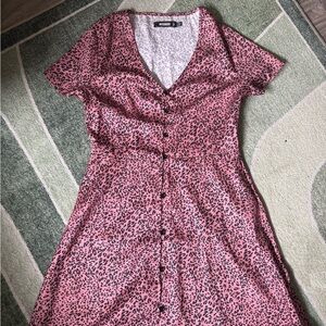 Pink Leopard Print Button-Down Dress